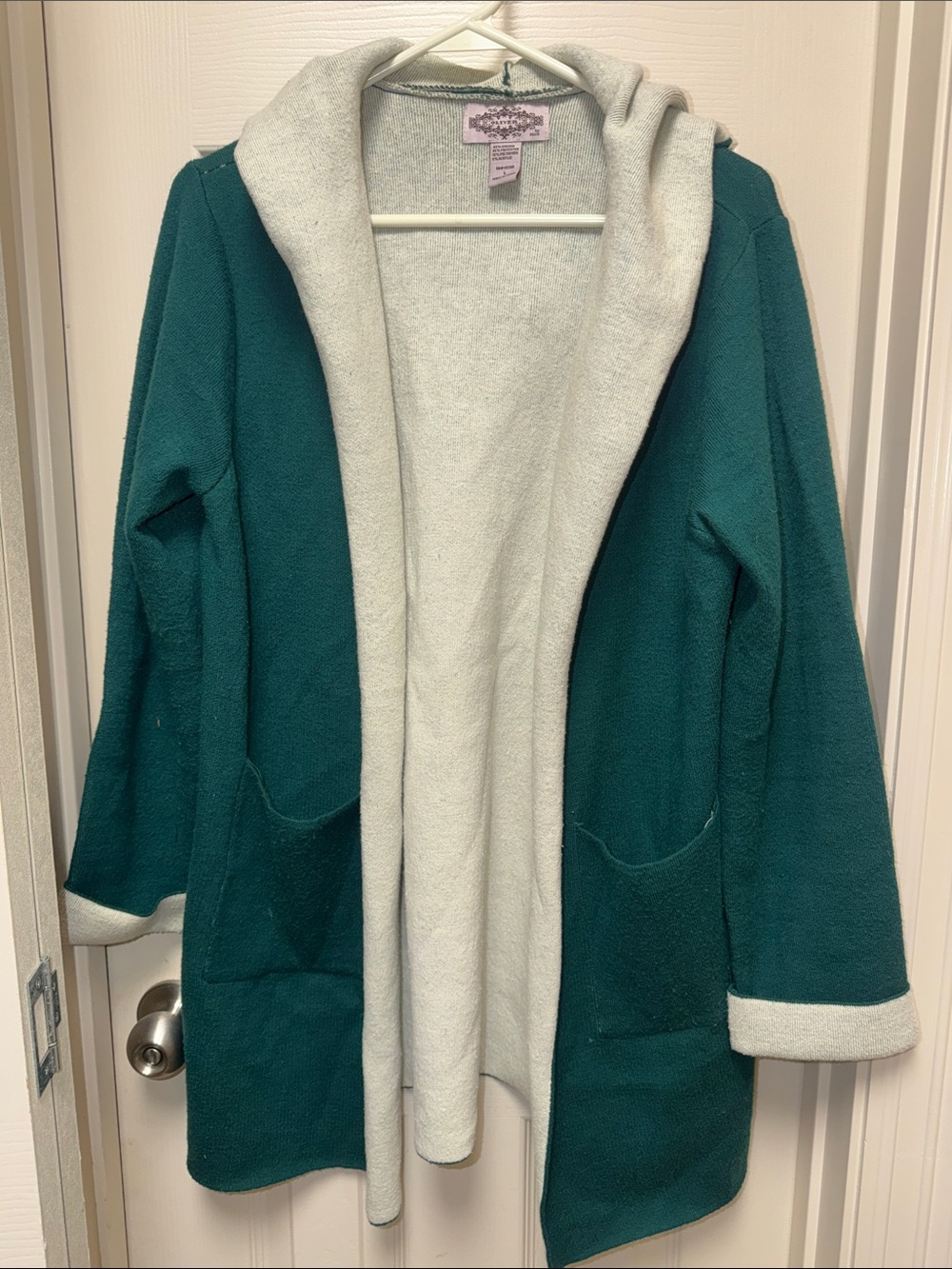 Olivers Teal Hooded Fleece Cardigan with Cream Lining
